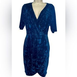 Womens dress blue velvet burnout dress   size 8, V neckline wrap, tulip bottom
